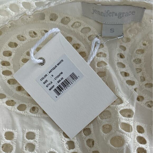 Jennifer & Grace NWT Antique White Eyelet Boho Flutter Sleeve Blouse Small - Picture 11 of 15